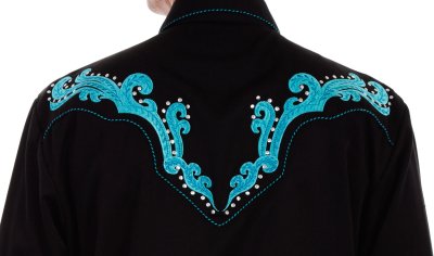 画像3: スカリー スクロール刺繍・メタルスタッズ・キャンディケイン ウエスタン シャツ(長袖/ブラック・ターコイズ)/Scully Long Sleeve Embroidered Western Shirt(Men's)