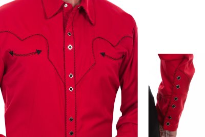 画像3: スカリー キャンディケイン パイピング ウエスタン シャツ(長袖/レッド・ブラック)/Scully Long Sleeve Western Shirt(Crimson)