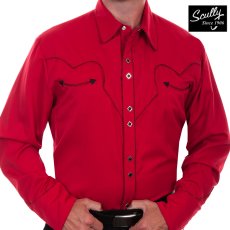 画像1: スカリー キャンディケイン パイピング ウエスタン シャツ（長袖/レッド・ブラック）/Scully Long Sleeve Western Shirt(Crimson) (1)