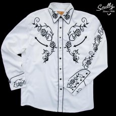 画像1: スカリー ウエスタン 刺繍 シャツ（長袖/ホワイト・ブラック）/Scully Long Sleeve Embroidered Western Shirt (1)