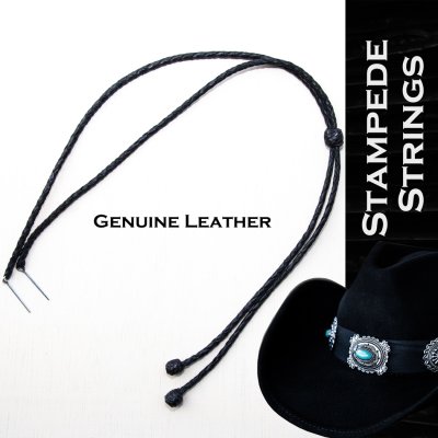 画像1: レザー製 ハット用 あご紐 ウエスタン スタンピードストリングス 編み込み ブラック/Genuine Leather Stampede Strings Braided Leather Black