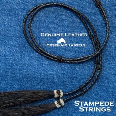 画像1: アメリカン ウエスタン レザー&ホースヘアータッセル スタンピード ストリングス ブラック・ブラック（ハット用あご紐）/Leather w/horse Hair Stampede Strings (1)
