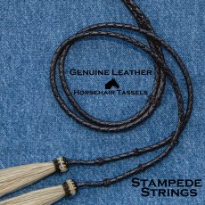 画像1: アメリカン ウエスタン レザー&ホースヘアータッセル スタンピード ストリングス ブラック・ナチュラル（ハット用あご紐）/Leather w/horse Hair Stampede Strings (1)