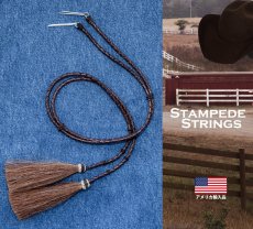 画像2: アメリカン ウエスタン レザー&ホースヘアータッセル スタンピード ストリングス ブラウン・ブラウン（ハット用あご紐）/Leather w/horse Hair Stampede Strings (2)