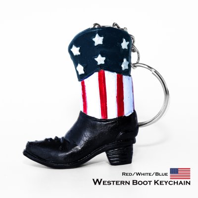 画像1: ウエスタンブーツ キーホルダー アメリカ国旗 星条旗デザイン/Western Boot Keychain