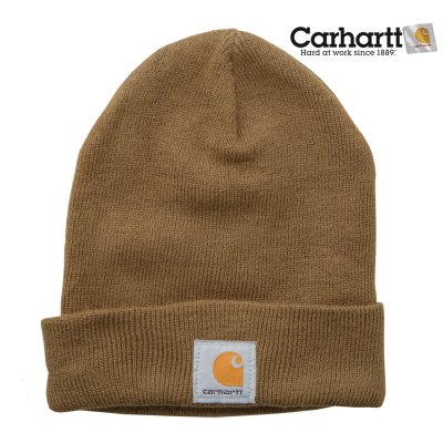 画像1: カーハート ウォッチ キャップ  ワッチ キャップ ライトブラウン フロントのカーハートロゴが少し右に配置【訳あり商品-SDGs】/Carhartt Acrylic Watch Cap(Light Brown)