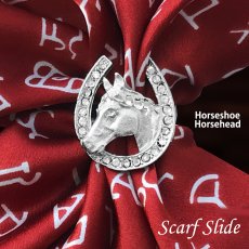 画像1: スカーフ スライド スカーフ留め ウエスタン 大判スカーフ ワイルドラグ用 ラインストーン蹄鉄・ダイアモンドカットホースヘッド（シルバー）/Scarf Slide Horseshoe Horsehead(Silver) (1)