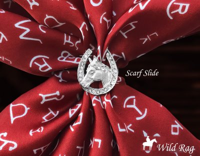 画像1: スカーフ スライド スカーフ留め ウエスタン 大判スカーフ ワイルドラグ用 ラインストーン蹄鉄・ダイアモンドカットホースヘッド（シルバー）/Scarf Slide Horseshoe Horsehead(Silver)