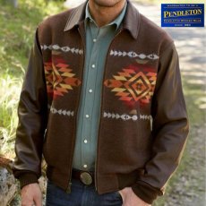 画像1: ペンドルトン ウール・レザー ジャケット ブラウン（Pueblo Dwelling）/Pendleton Cassidy Coat (1)