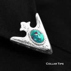 画像1: ウエスタン カラーチップ ターコイズストーン（ターコイズ・シルバー）/Collar Tips w/TQ Stone (1)