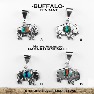 画像1: バッファロー アメリカンバイソン インディアンジュエリー ナバホ族作 925 スターリングシルバー ペンダントトップ/Native American Navajo Sterling Silver  American Bison Pendant 