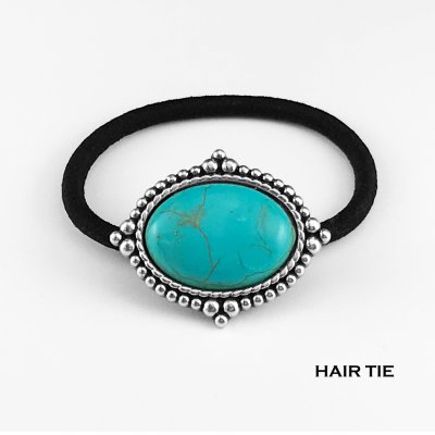 画像1: ヘアーゴム ヘアタイ ターコイズ・シルバー/Hair Tie