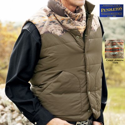 画像1: ペンドルトン ウエスタン ベスト（チーフジョセフ・タン）大きいサイズ 身幅66cm/Pendleton Vest(Tan Mini Chief Joseph)