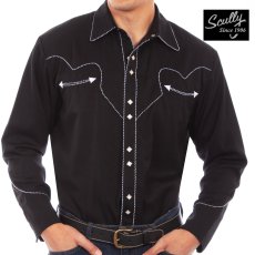 画像1: スカリー キャンディケイン パイピング ウエスタン シャツ（長袖/ブラック・ホワイト）/Scully Long Sleeve Western Shirt Black(Men's) (1)