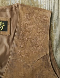 画像3: スカリー フロント&バック ヨーク ブーツステッチ刺繍  フロンティア ウエスタン レザー ベスト（ブラウン）ラージサイズ 46/Scully Frontier Leather Vest (3)