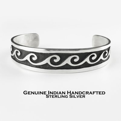 画像1: ホピ族 インディアンジュエリー クレメント ホニー作 ハンドメイド スターリングシルバー ブレスレット/Native American Hopi Clement Honie Sterling Silver Cuff Bracelet 
