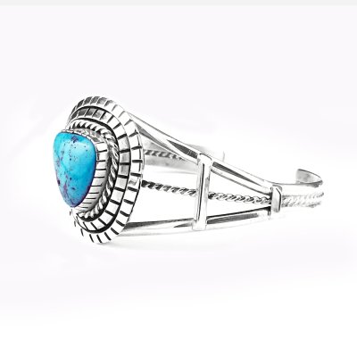 画像2: キングマンターコイズ&スターリングシルバー ナバホ ハンドメイド ブレスレット/Navajo Sterling Silver&Kingman Turquoise Bracelet