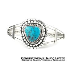 画像1: キングマンターコイズ&スターリングシルバー ナバホ ハンドメイド ブレスレット/Navajo Sterling Silver&Kingman Turquoise Bracelet (1)