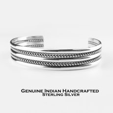画像1: インディアンジュエリー ナバホ族 925 スターリングシルバー ハンドメイド ブレスレット/Native American Navajo Sterling Silver Wire Cuff Bracelet (1)