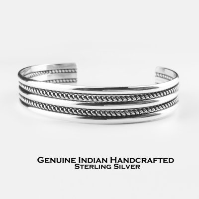 画像1: インディアンジュエリー ナバホ族 925 スターリングシルバー ハンドメイド ブレスレット/Native American Navajo Sterling Silver Wire Cuff Bracelet