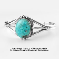 画像1: インディアンジュエリー アメリカ ナバホ族 キングマンターコイズ スターリングシルバー ブレスレット/Native American Navajo Mary Ann Spencer Handmade Kingman Turquoise Sterling Silver Brecelet (1)