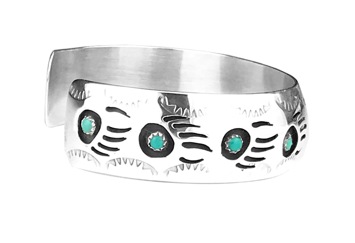 画像2: インディアンジュエリー ナバホ族 パーレーン スペンサー ハンドメイド 925 スターリングシルバー ターコイズ  ベアパウ ブレスレット/Native American Navajo Pearlene Spencer Sterling Silver Turquoise Bear Paw Cuff Bracelet (2)