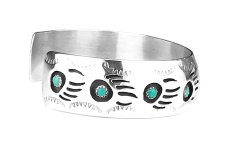 画像2: インディアンジュエリー ナバホ族 パーレーン スペンサー ハンドメイド 925 スターリングシルバー ターコイズ  ベアパウ ブレスレット/Native American Navajo Pearlene Spencer Sterling Silver Turquoise Bear Paw Cuff Bracelet (2)