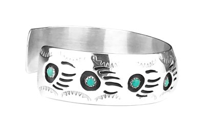 画像2: インディアンジュエリー ナバホ族 パーレーン スペンサー ハンドメイド 925 スターリングシルバー ターコイズ  ベアパウ ブレスレット/Native American Navajo Pearlene Spencer Sterling Silver Turquoise Bear Paw Cuff Bracelet