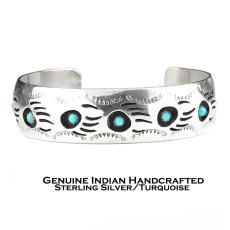 画像1: インディアンジュエリー ナバホ族 パーレーン スペンサー ハンドメイド 925 スターリングシルバー ターコイズ  ベアパウ ブレスレット/Native American Navajo Pearlene Spencer Sterling Silver Turquoise Bear Paw Cuff Bracelet (1)
