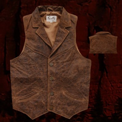 画像1: スカリー ウエスタン レザー ベスト(ブラウン)L/Scully Western Leather Vest(Brown)