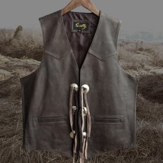 画像1: スカリー ウエスタン レザー＆コンチョ ベスト（ブラウン）L/Scully Western Concho Vest(Brown) (1)