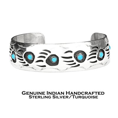 画像1: アメリカ インディアン ナバホ族 パーレーン スペンサー ハンドメイド 925 スターリングシルバー ターコイズ ベアパウ ブレスレット/Native American Navajo Pearlene Spencer Sterling Silver Turquoise Bear Paw Cuff Bracelet