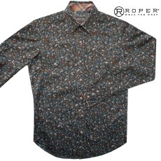画像1: ローパー スナップ フロント ペイズリー ウエスタンシャツ ブラウン（長袖）/Roper Long Sleeve Snap Front Paisley Western Shirt Brown  (1)