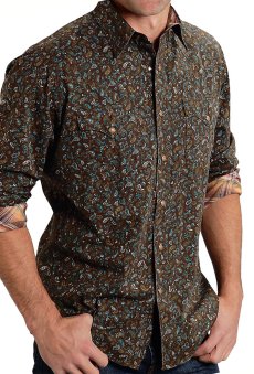 画像4: ローパー スナップ フロント ペイズリー ウエスタンシャツ ブラウン（長袖）/Roper Long Sleeve Snap Front Paisley Western Shirt Brown  (4)