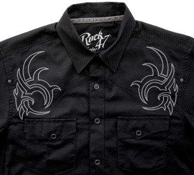 画像1: ラングラー 刺繍 ウエスタン シャツ(ブラック・長袖)S/Wrangler Rock 47 Embroidered Long Sleeve Western Shirt(Black)