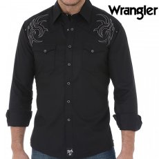 画像1: ラングラー 刺繍 ウエスタン シャツ（ブラック・長袖）S/Wrangler Rock 47 Embroidered Long Sleeve Western Shirt(Black) (1)