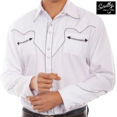 画像1: スカリー キャンディケイン パイピング ウエスタン シャツ（長袖/ホワイト・ブラック）/Scully Long Sleeve Western Shirt White(Men's) (1)