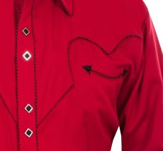 画像2: スカリー キャンディケイン パイピング ウエスタン シャツ（長袖/レッド・ブラック）/Scully Long Sleeve Western Shirt Crimson(Men's) (2)