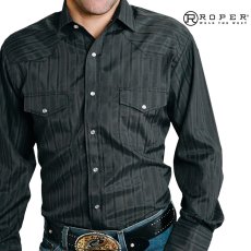 画像1: ローパー スナップ フロント ドビー ウエスタンシャツ ブラック（長袖）/Roper Long Sleeve Snap Front Dobby Stripe Western Shirt Black (1)