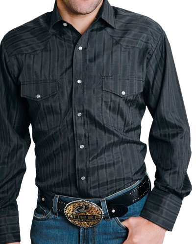 画像1: ローパー スナップ フロント ドビー ウエスタンシャツ ブラック(長袖)/Roper Long Sleeve Snap Front Dobby Stripe Western Shirt Black