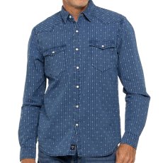 画像1: ラッキーブランド スナップフロント コットン インディゴ ウエスタンシャツ（長袖）S/Lucky Brand Indigo Stripe Long Sleeve Western Shirt (1)