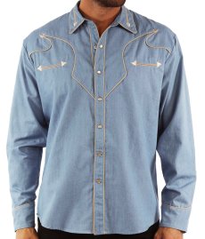 画像4: スカリー パイピング アローチップエンド スナップフロント ウエスタン シャツ（長袖/デニム）M（身幅61cm）/Scully Piping Long Sleeve Western Shirt Denim(Men's) (4)