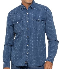 画像3: ラッキーブランド スナップフロント コットン インディゴ ウエスタンシャツ（長袖）S/Lucky Brand Indigo Stripe Long Sleeve Western Shirt (3)