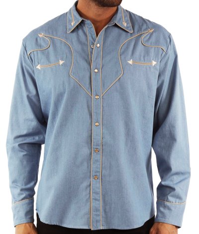 画像1: スカリー パイピング アローチップエンド スナップフロント ウエスタン シャツ(長袖/デニム)M(身幅61cm)/Scully Piping Long Sleeve Western Shirt Denim(Men's)