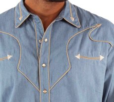 画像2: スカリー パイピング アローチップエンド スナップフロント ウエスタン シャツ（長袖/デニム）M（身幅61cm）/Scully Piping Long Sleeve Western Shirt Denim(Men's) (2)