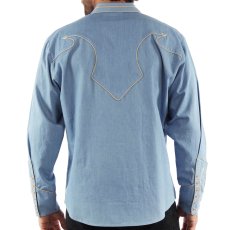 画像3: スカリー パイピング アローチップエンド スナップフロント ウエスタン シャツ（長袖/デニム）M（身幅61cm）/Scully Piping Long Sleeve Western Shirt Denim(Men's) (3)