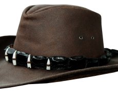 画像2: クロコダイルレザー＆ティース オイルレザーハット（ブラウン）L(58cm）/Crocodile Hatband Oiled Leather Hat(Brown) (2)