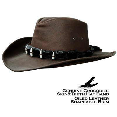 画像1: クロコダイルレザー＆ティース オイルレザーハット（ブラウン）L(58cm）/Crocodile Hatband Oiled Leather Hat(Brown)