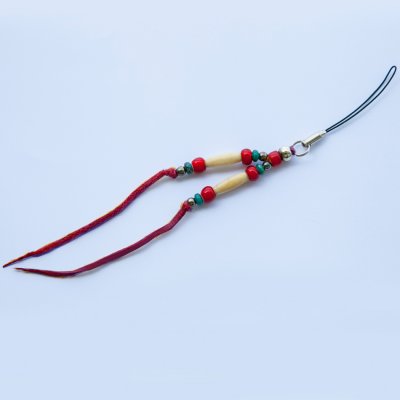 画像1: ターコイズ&ディアスキン ビーズストラップ（レッド）/Strap