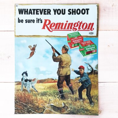 画像1: レミントン ハンティング銃 狩猟犬 エンボス加工 ティンサイン メタルサイン 看板【訳あり商品-SDGs】/Remington WHATEVER YOU SHOOT be sure it's Remington Embossed Metal Sign 